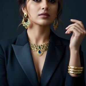 gold jewelry featuring peacock-inspired designs