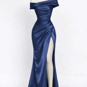 navy blue satin gown